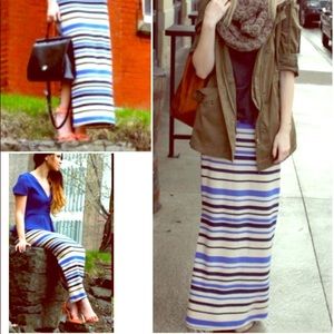 Anthropologie Blue Striped Maxi Skirt